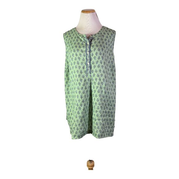 J. Jill Pure Jill Linen Size XL Sleeveless Tunic Top Green Floral Block Print - Picture 1 of 11